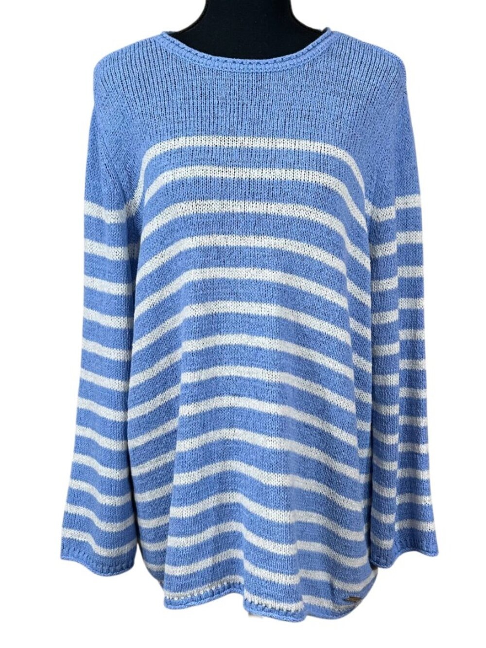 Jones New York Blue White Nautical Stripe Long Sleeve Sweater Size XL